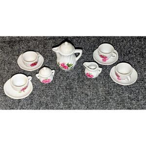 Vintage Thirteen Piece Miniature Child's Pink Rose Tea Set